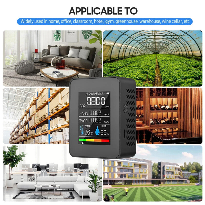 5 In1 Portable CO2 Meter Air Quality Monitor TVOC HCHO Carbon Dioxide Detector